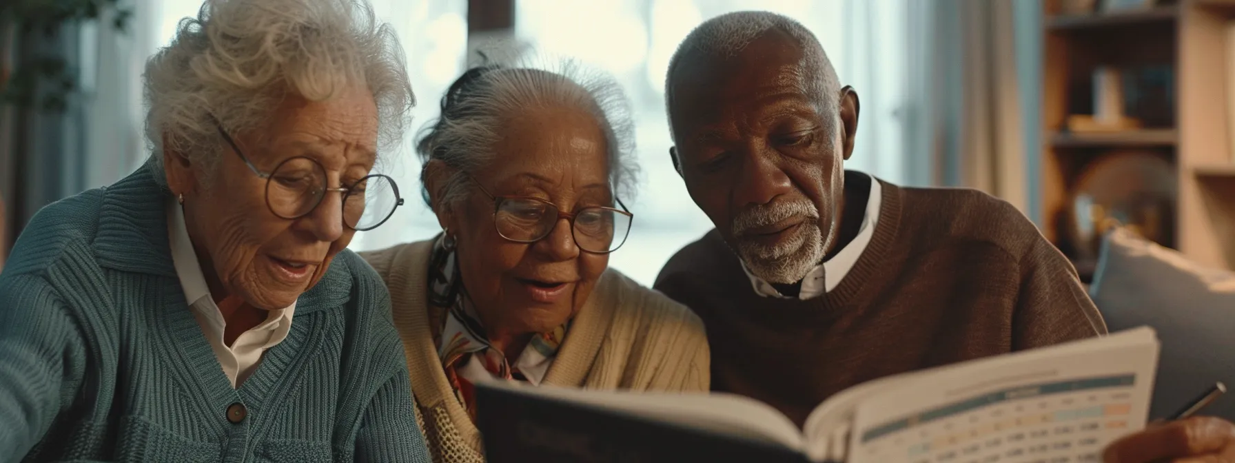 a diverse group of seniors reviewing a calendar, discussing important dates for medicare's new enrollment periods.